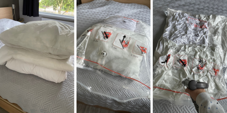 Vacuum opbergzakken met gebruik van de stofzuiger.